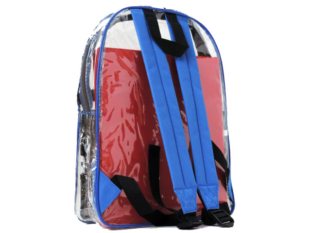 Blue or Black Straps on our clear vinyl security backpack